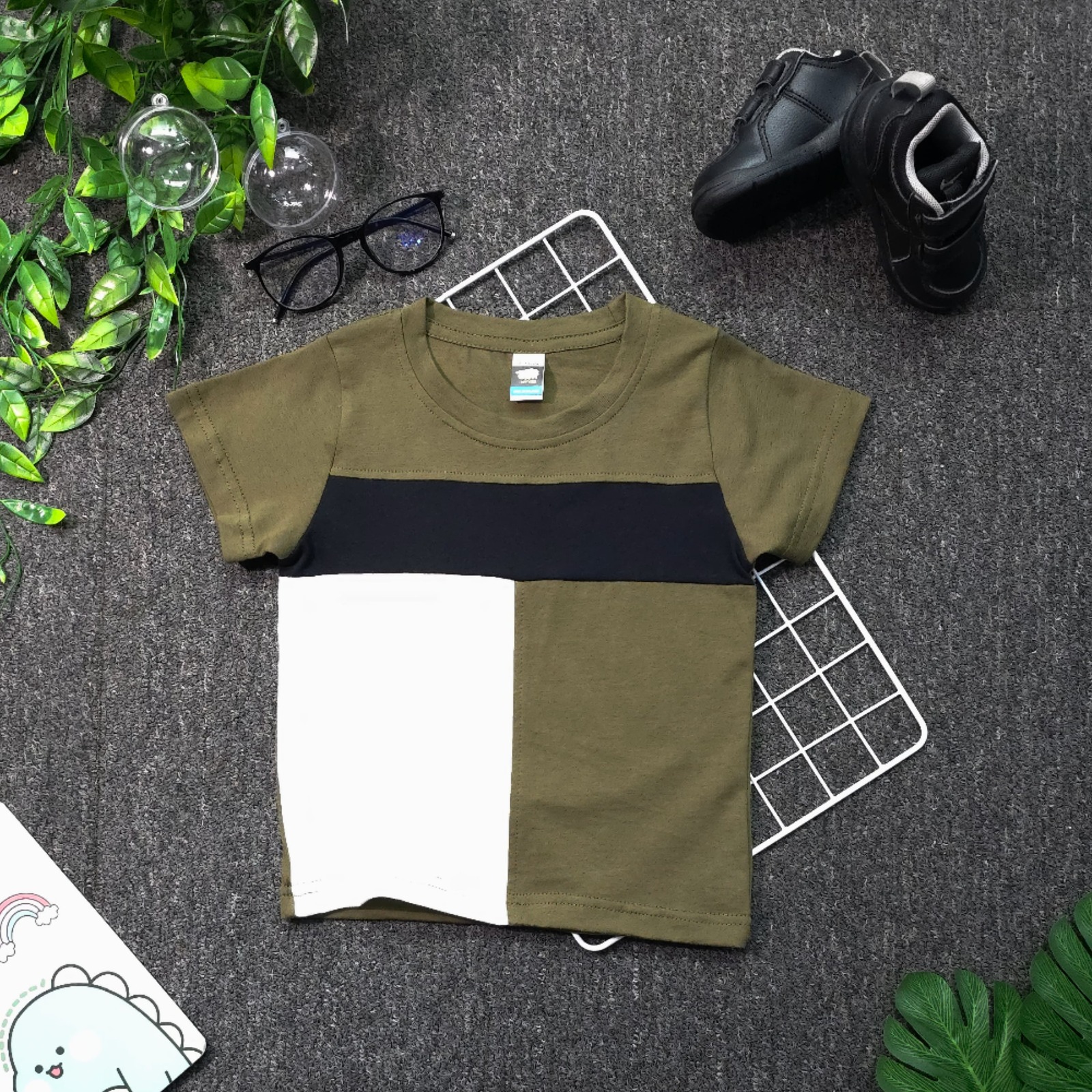 Pastel Blocks Baby T-Shirt - Olive Green (Age 1-2)