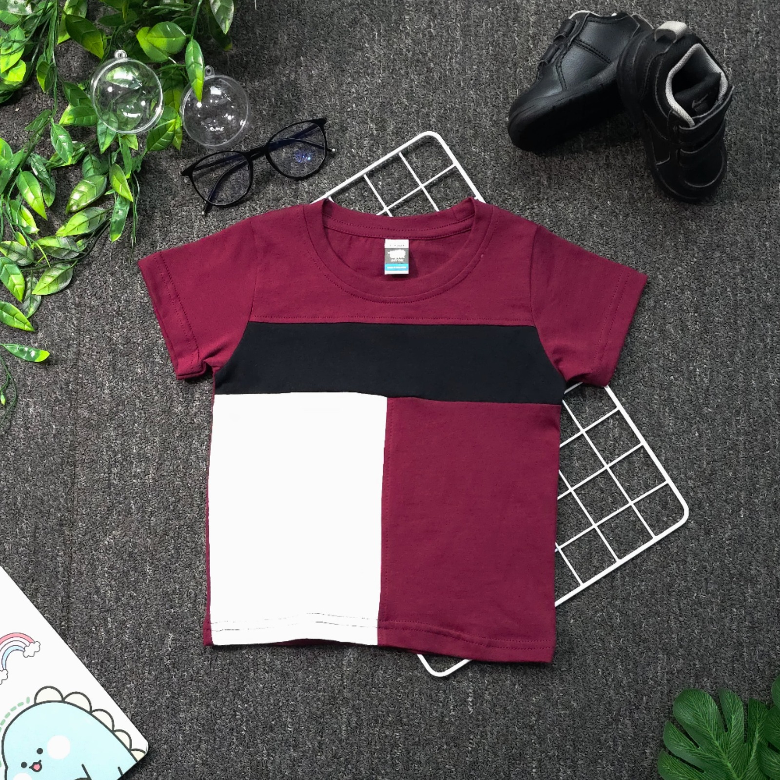 Pastel Blocks Baby T-Shirt - Burgundy (Age 3-4)