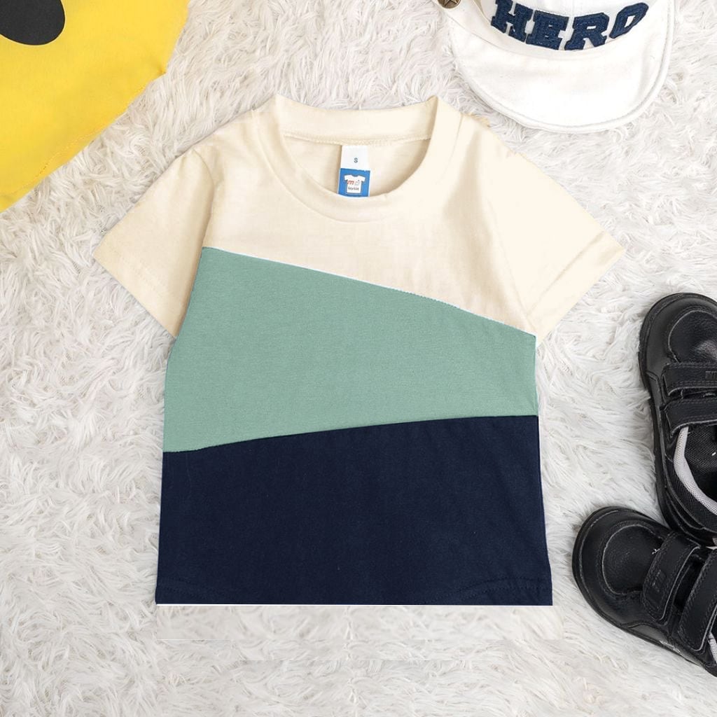 Triangle Layer T-shirt - Beige/Haze Blue/Navy Blue (Age 1-2)