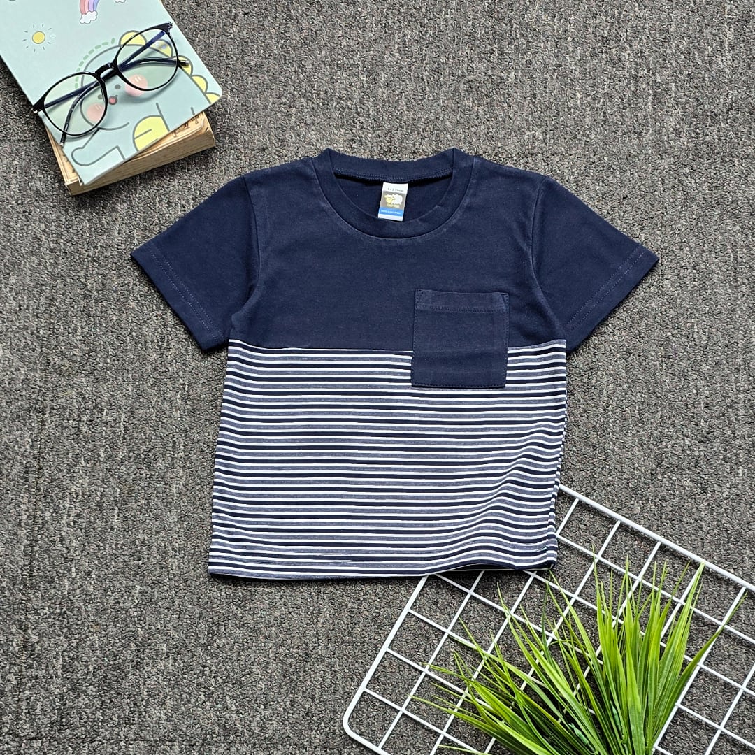 POCKET STRIPE Dual Colour Baby T-shirt - Navy Blue (Age 3-4y)
