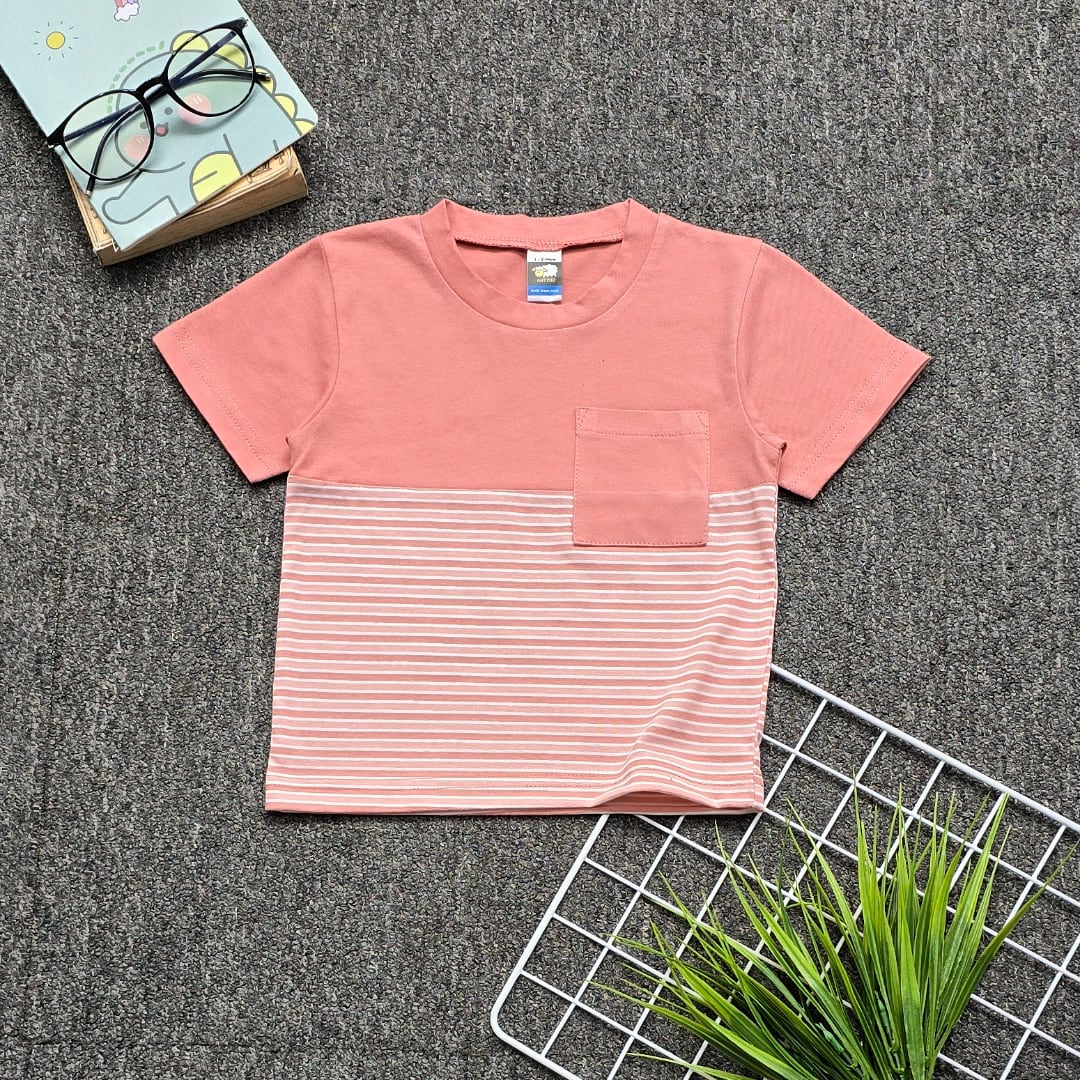 POCKET STRIPE Dual Colour Baby T-shirt - Rose Dawn (Age 5-6)