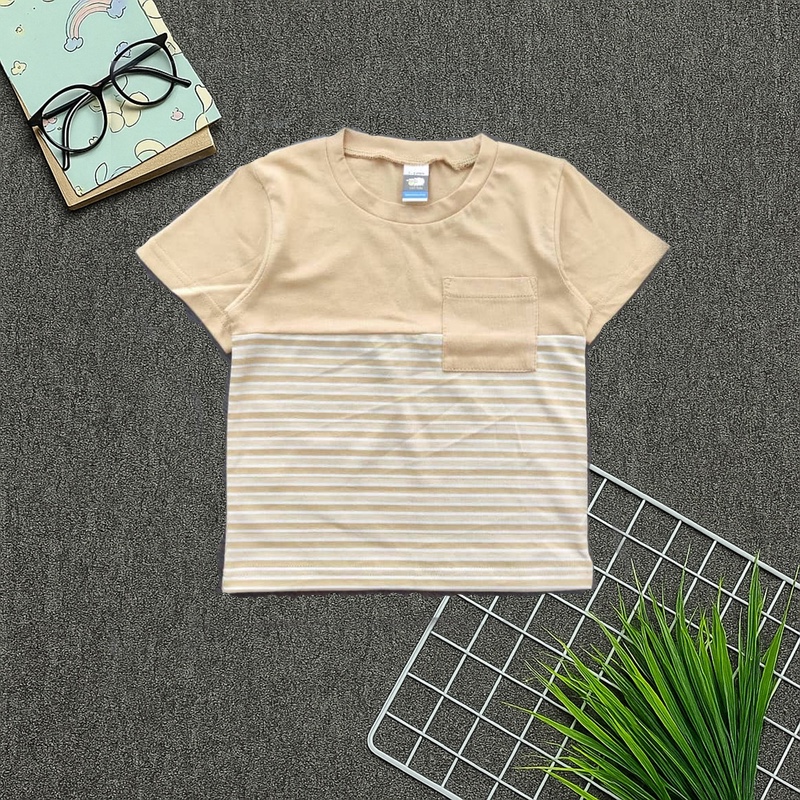 POCKET STRIPE Dual Colour Baby T-shirt - Sand (Age 7-8)