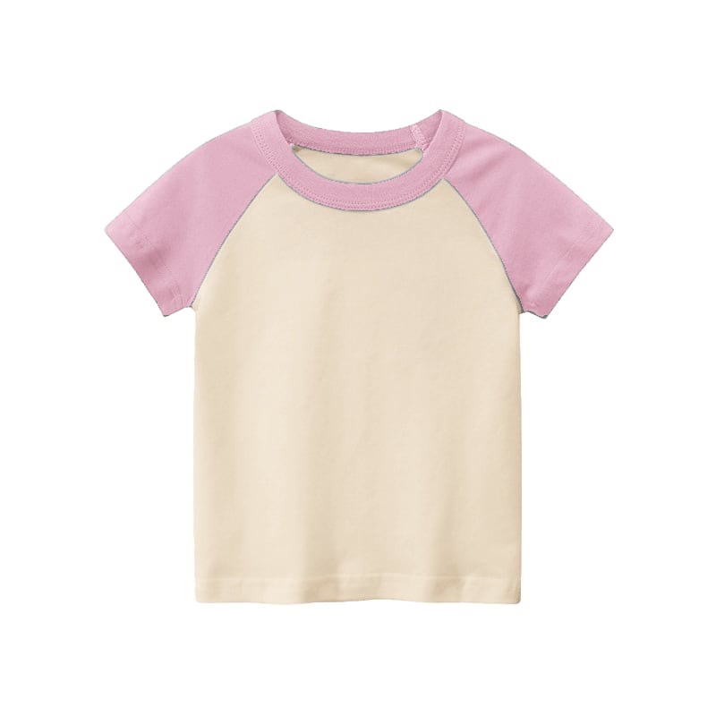 Kids Raglan Short Sleeve Beige/Pink - L (Age 5-6)