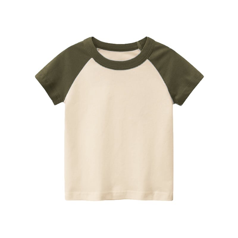 Kids Raglan Short Sleeve Beige/Olive Green - S (Age 1-2)