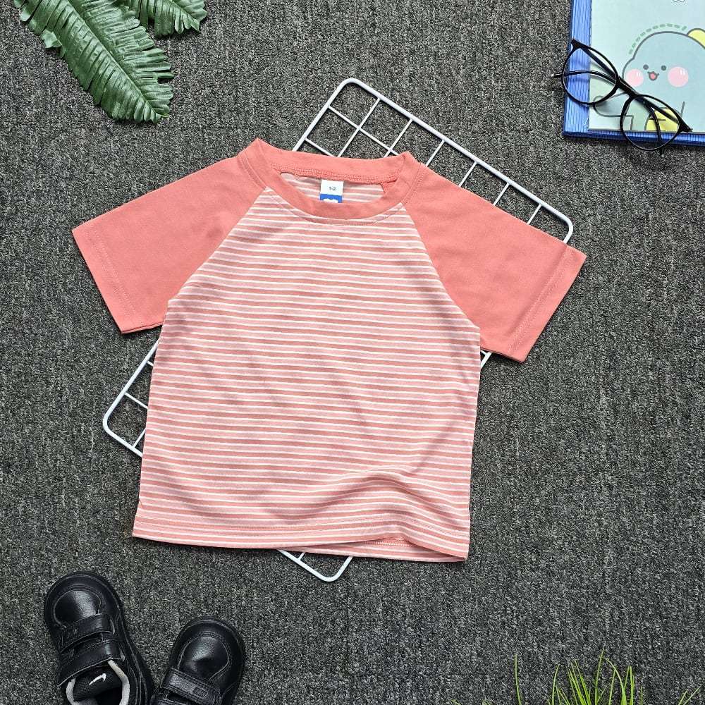Kids Raglan Short Sleeve Stripe/Rose Dawn - S (Age 1-2)