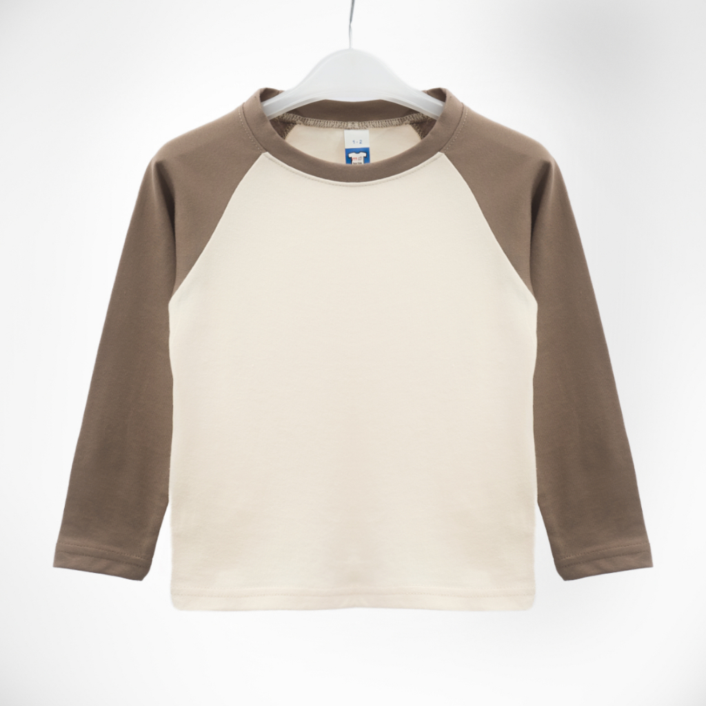 Kids Long Sleeve Raglan Beige/Cocoa - M (Age 3-4)