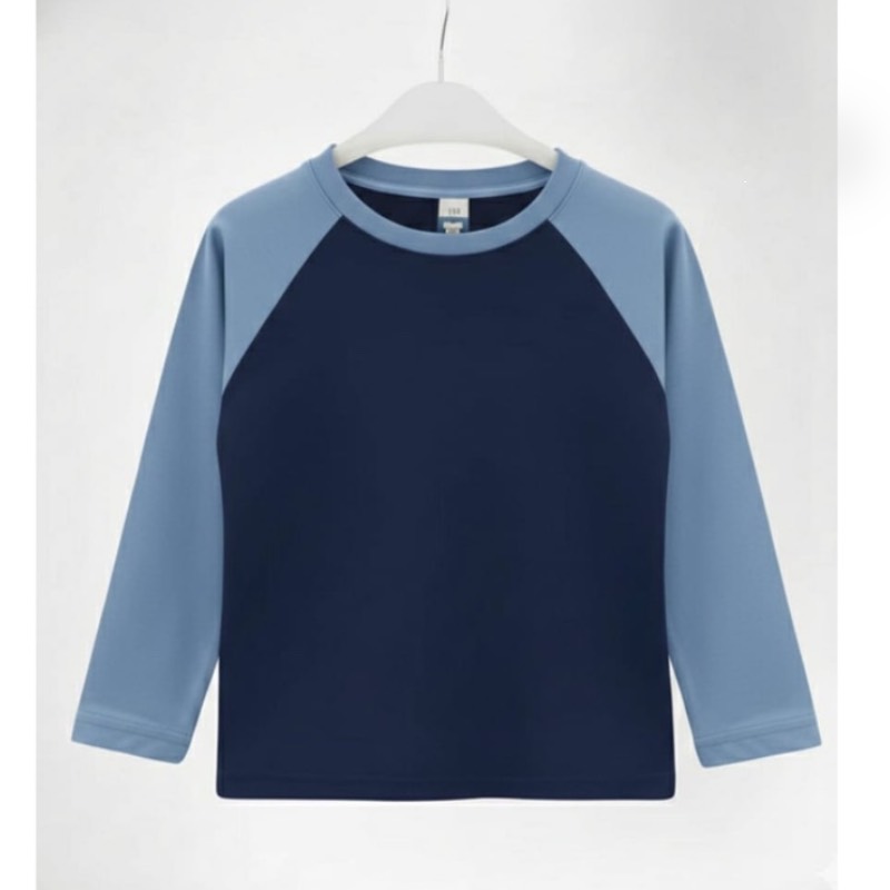Kids Long Sleeve Raglan Navy Blue/Colony Blue - L (Age 7-8)
