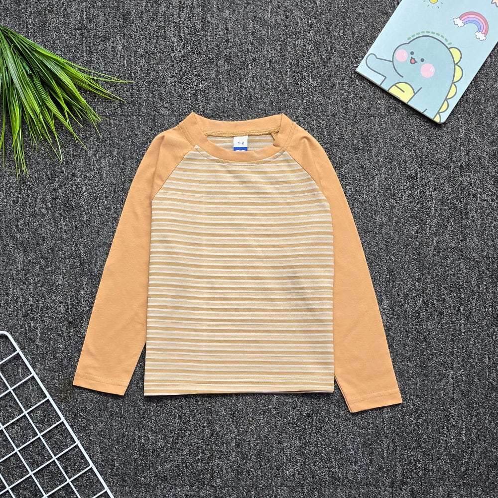 Kids Long Sleeve Raglan Stripe/Sand - S (Age 1-2)