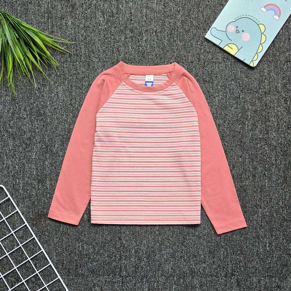 Kids Long Sleeve Raglan Stripe/Rose Dawn - L (Age 7-8)