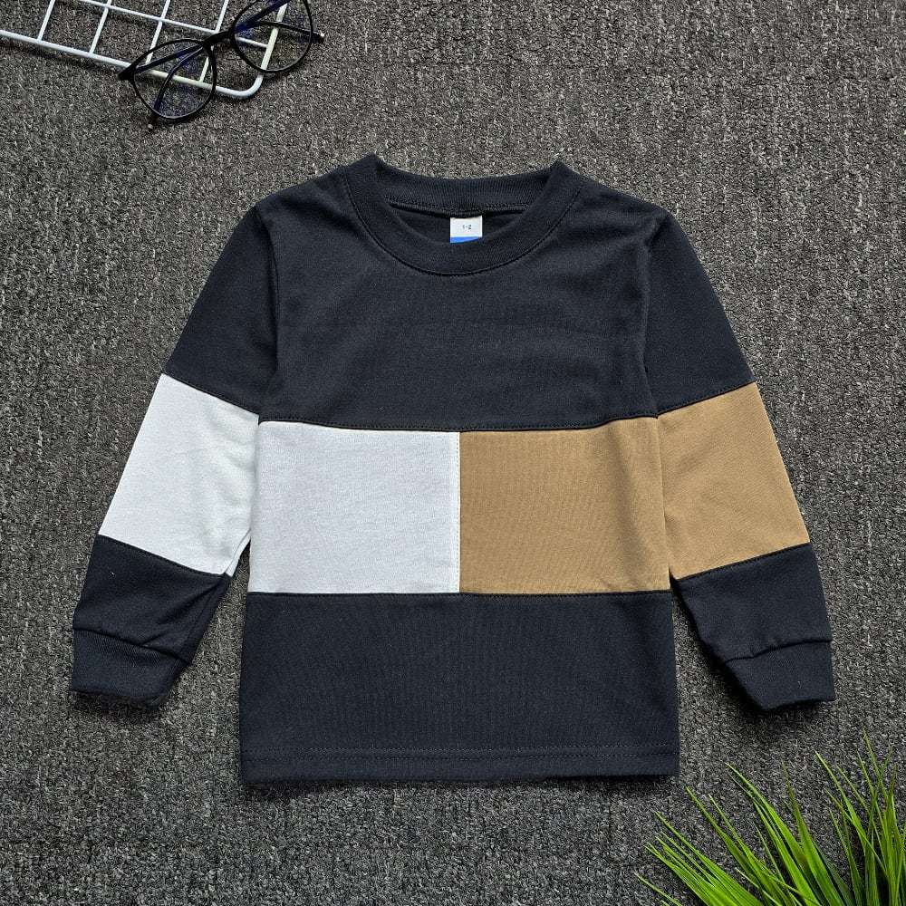 Colour Block Kids Long Sleeve Black/Cocoa/White - (Age 3-4)