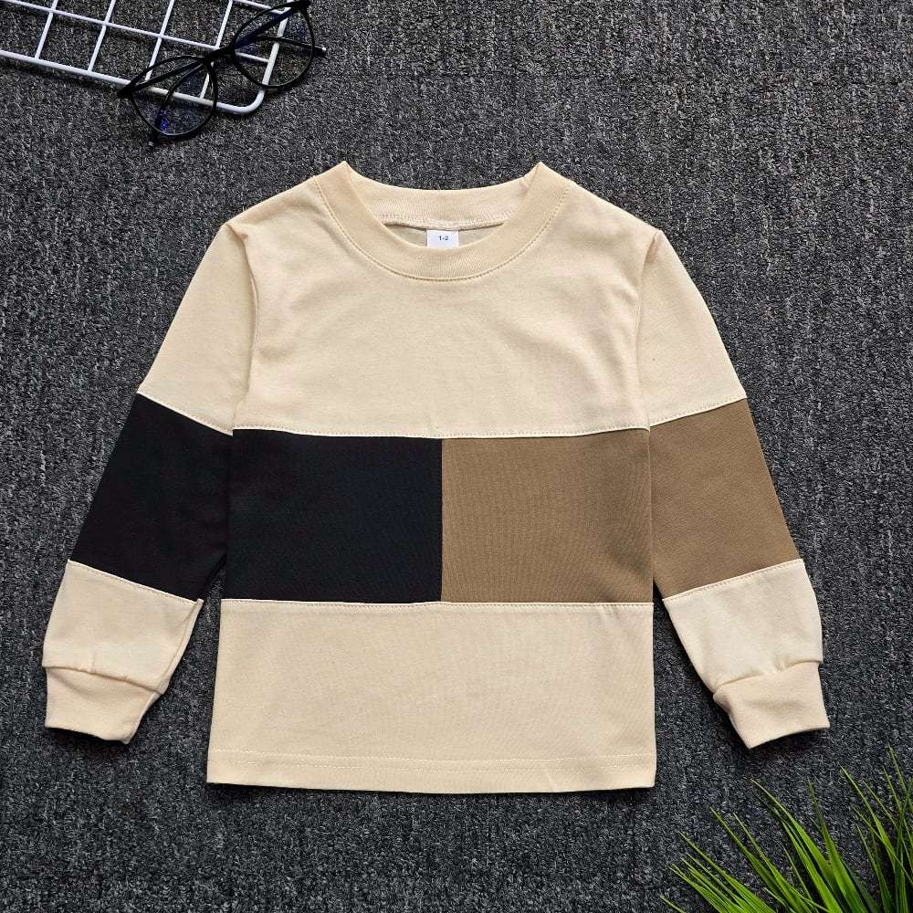 Colour Block Kids Long Sleeve  Beige/Cocoa/Black - (Age 1-2)