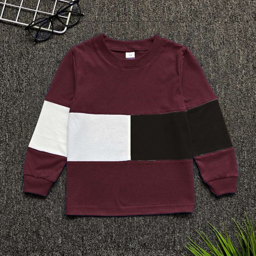Colour Block Kids Long Sleeve Burgundy/White/Black - (Age 3-4)