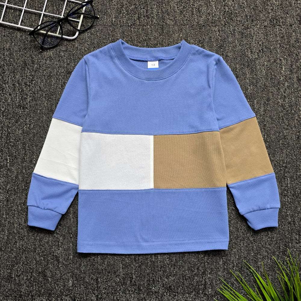 Colour Block Kids Long Sleeve Colony Blue/Cocoa/White - (Age 3-4)