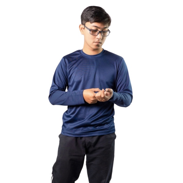 Microfiber Minimesh Round Neck Long Sleeve - Navy Blue (XS)