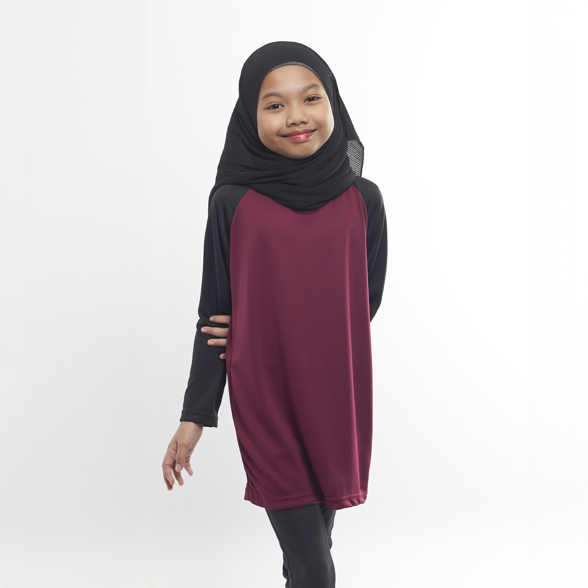 Kids Muslimah Raglan Burgundy/Black - (XL)