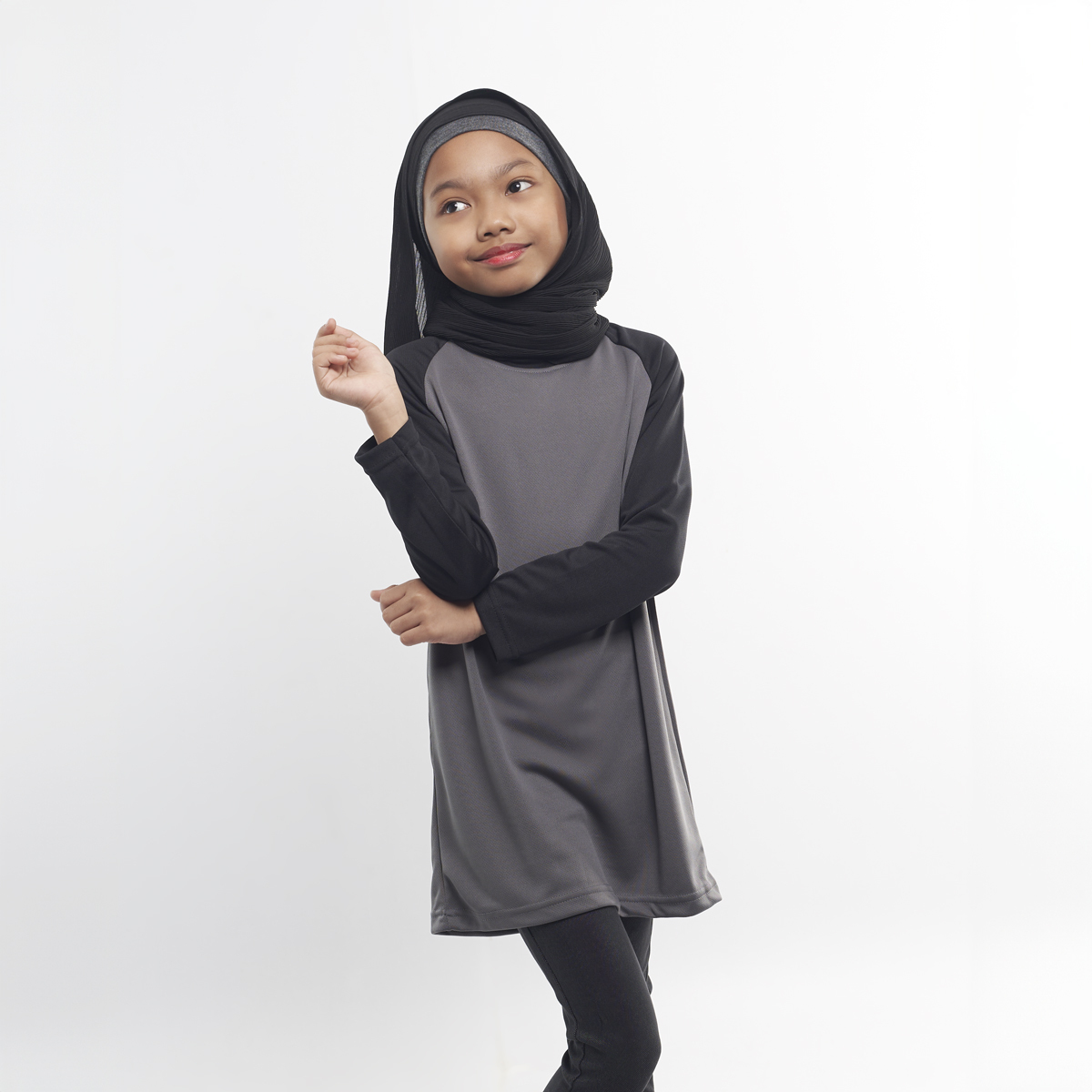 Kids Muslimah Raglan Dark Grey/Black - (S)
