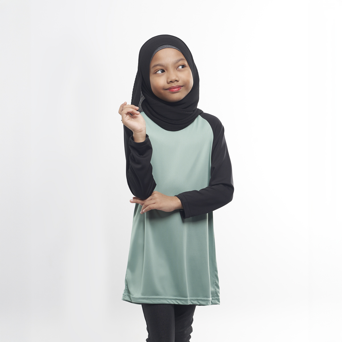 Kids Muslimah Raglan Beryl Green/Black - (XL)