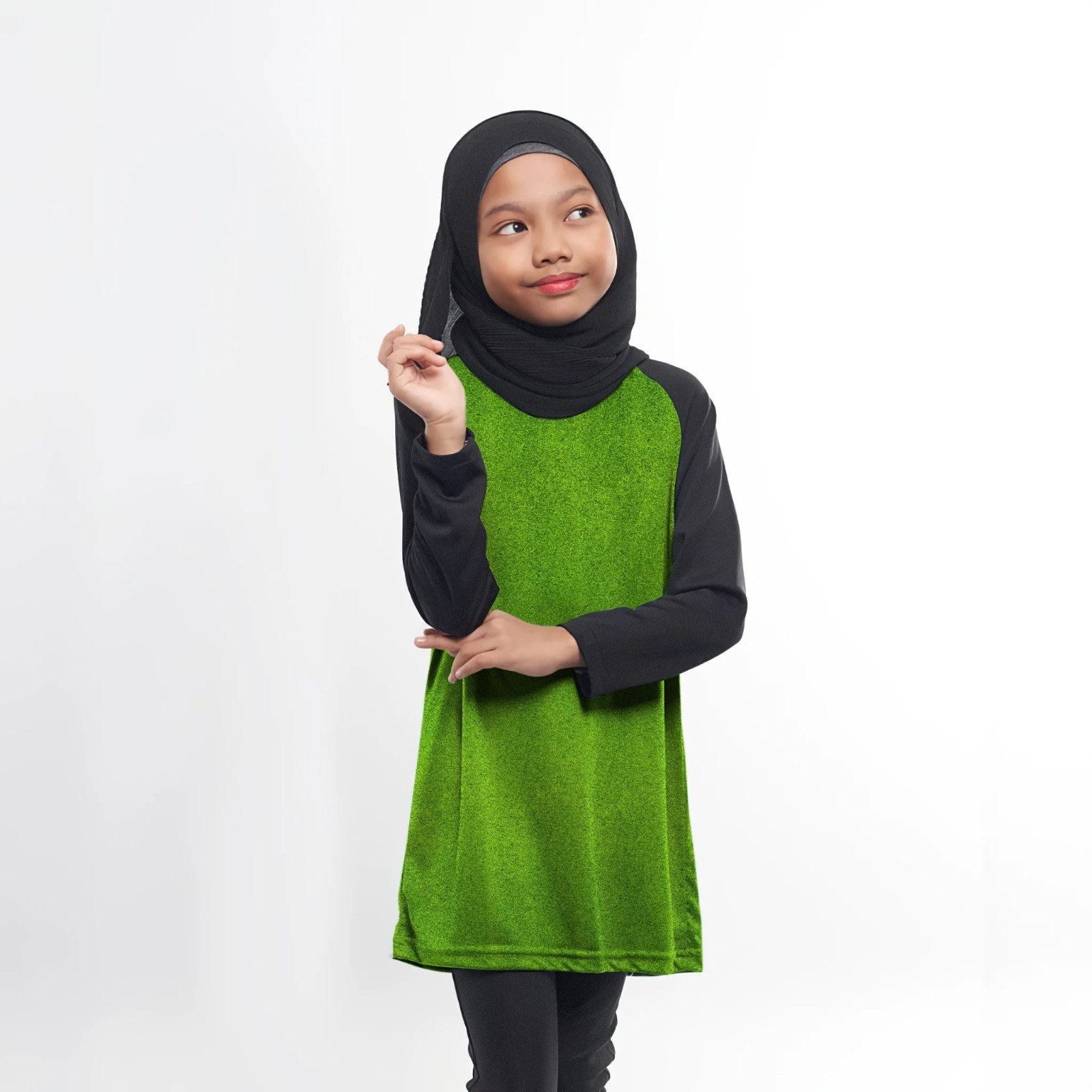 Kids Muslimah Raglan - Tea Green/Black (L)