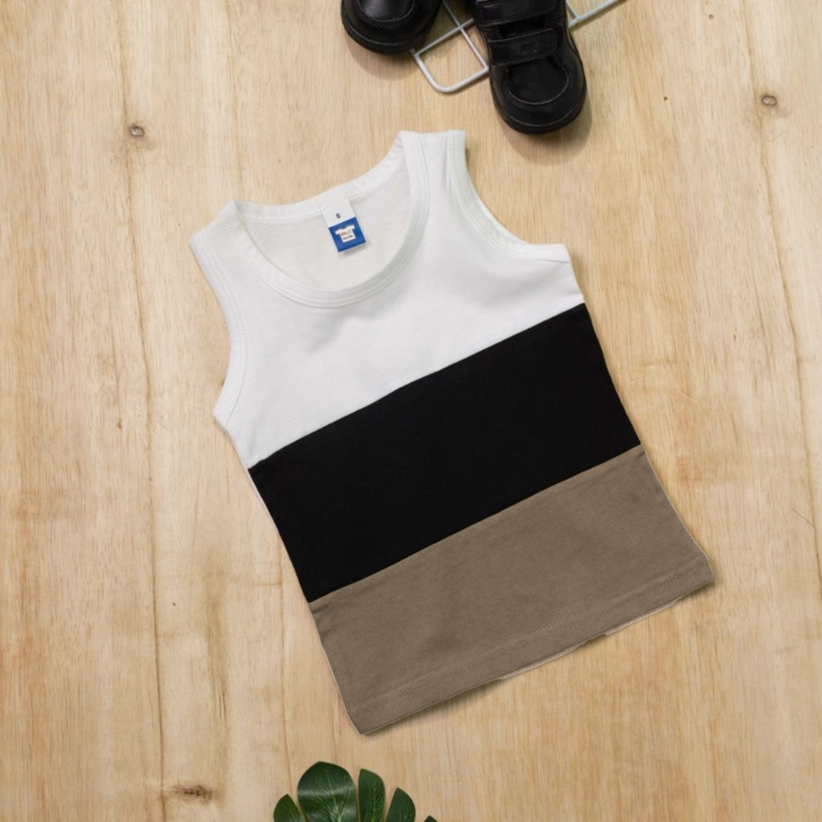 3 Layer SInglet White/Black/Cocoa (Age 18-24m) - L