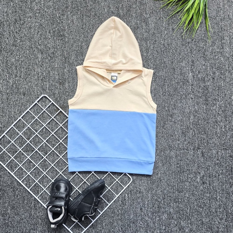 Kids Sleeveless Hoodie Beige/Sky Blue - (Age 6-12m)
