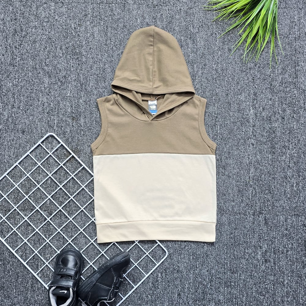 Kids Sleeveless Hoodie Cocoa/Beige - (Age 5-6y)