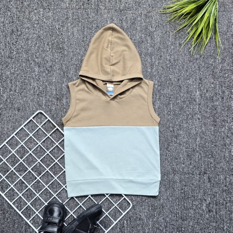 Kids Sleeveless Hoodie Cocoa/Haze Blue - (Age 5-6y)