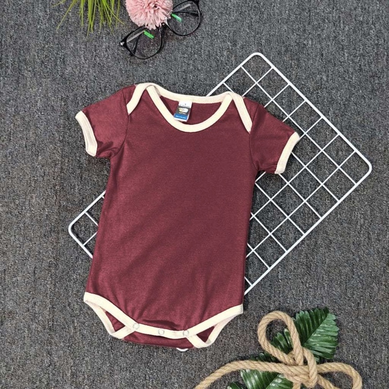 CONTRA COLOR RIB Basic Rompers - Burgundy/Beige - M