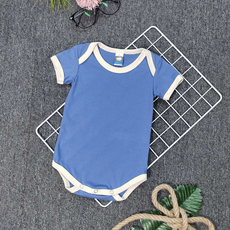 CONTRA COLOR RIB Basic Rompers - Colony Blue/Beige - L