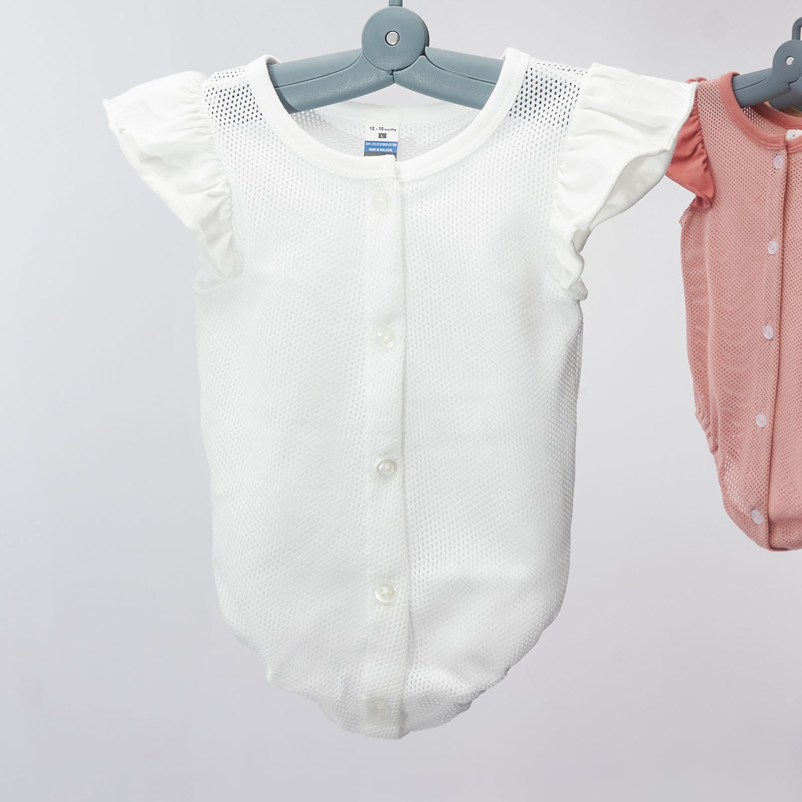 Girl Eyelet Rompers With Ruffled Sleeve White - L