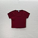 women-square-neck-rib-t-shirt-maroon thumbnail