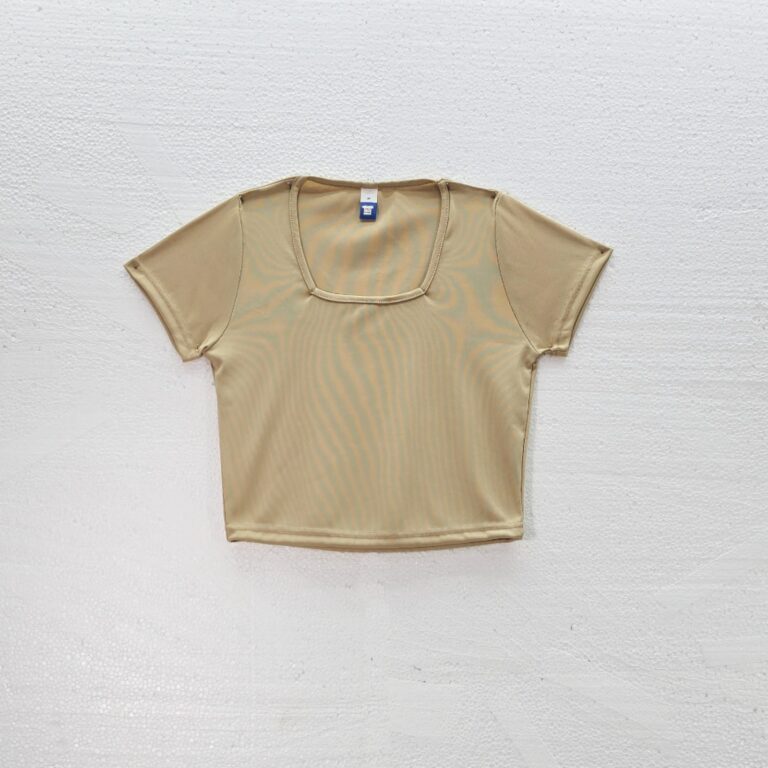 Women Square Neck Rib T-Shirt - Khaki (S)