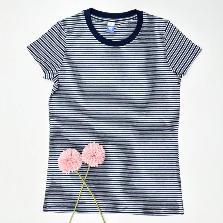 Women STRIPED RN T-Shirt - Navy Blue (XL)