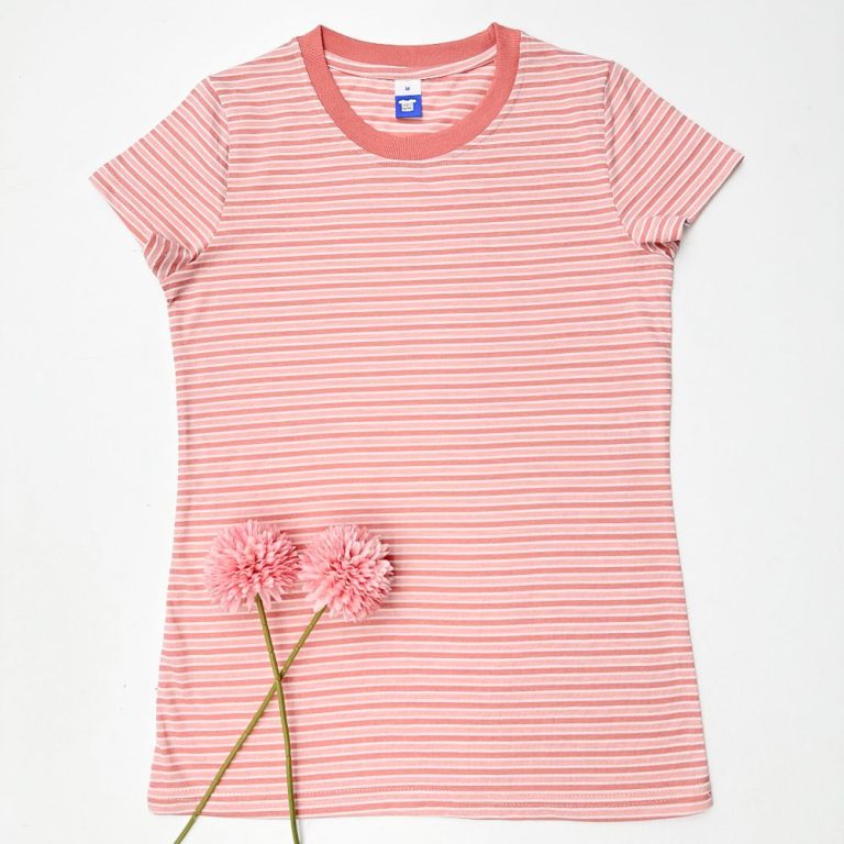 Women STRIPED RN T-Shirt - Rose Dawn (L)