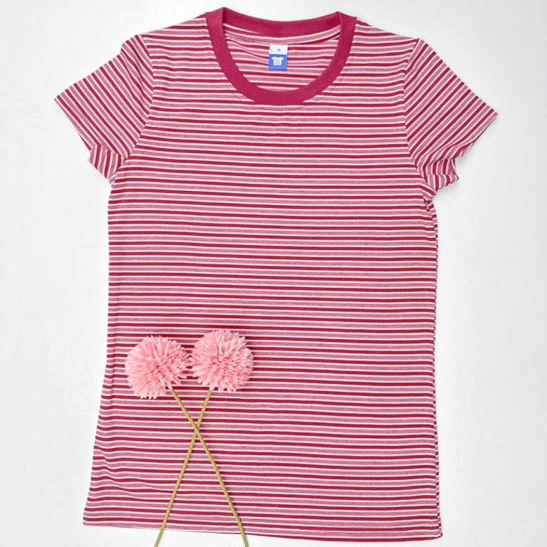 Women STRIPED RN T-Shirt - Burgundy (XL)