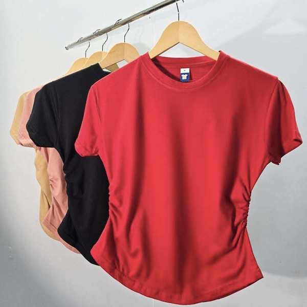 Women Ruched T-Shirt - Red (XL)