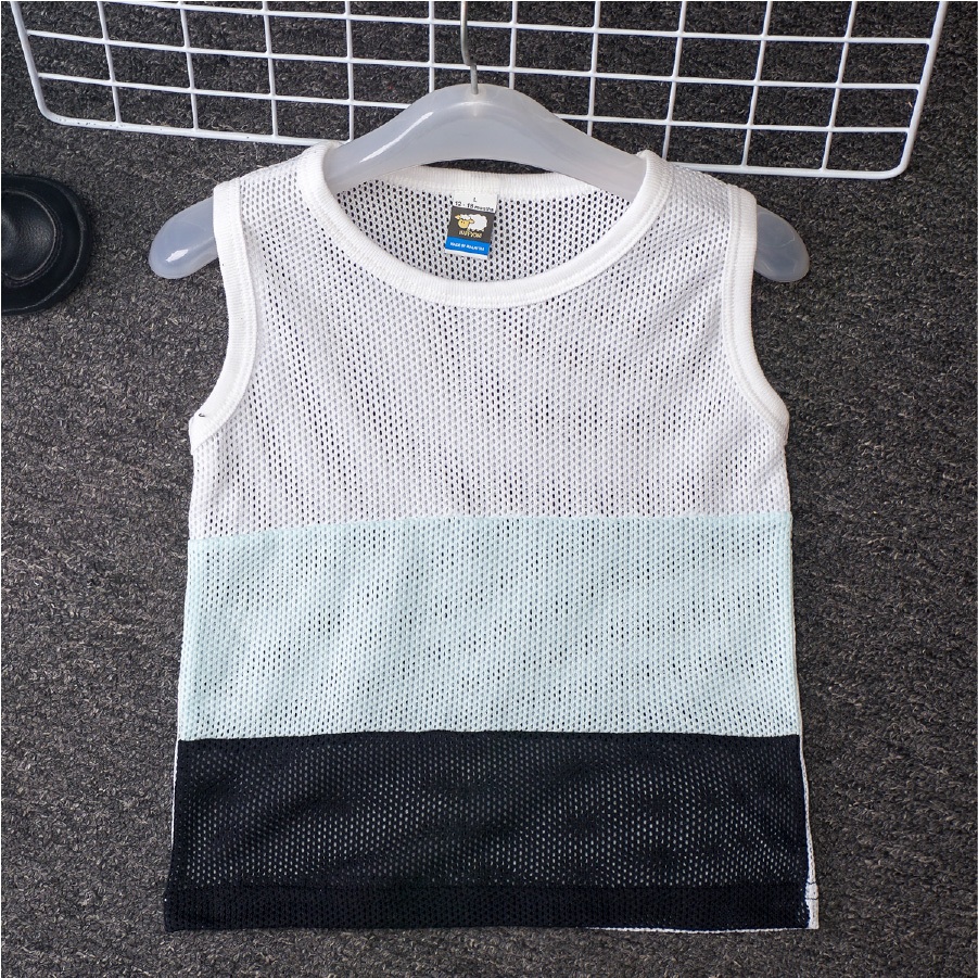 Singlet Cotton Eyelet 3 Color - White/Haze Blue/Black - S (12-18 month)