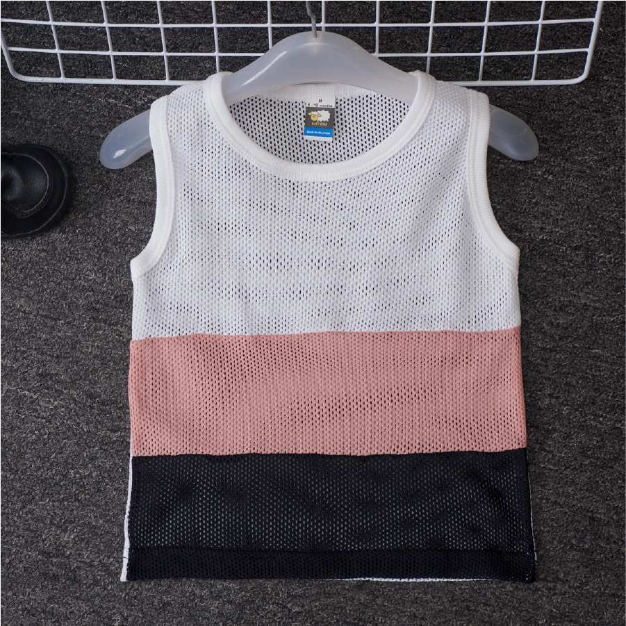 Singlet Cotton Eyelet 3 Color - White/Rose Dawn/Black - S (12-18 month)