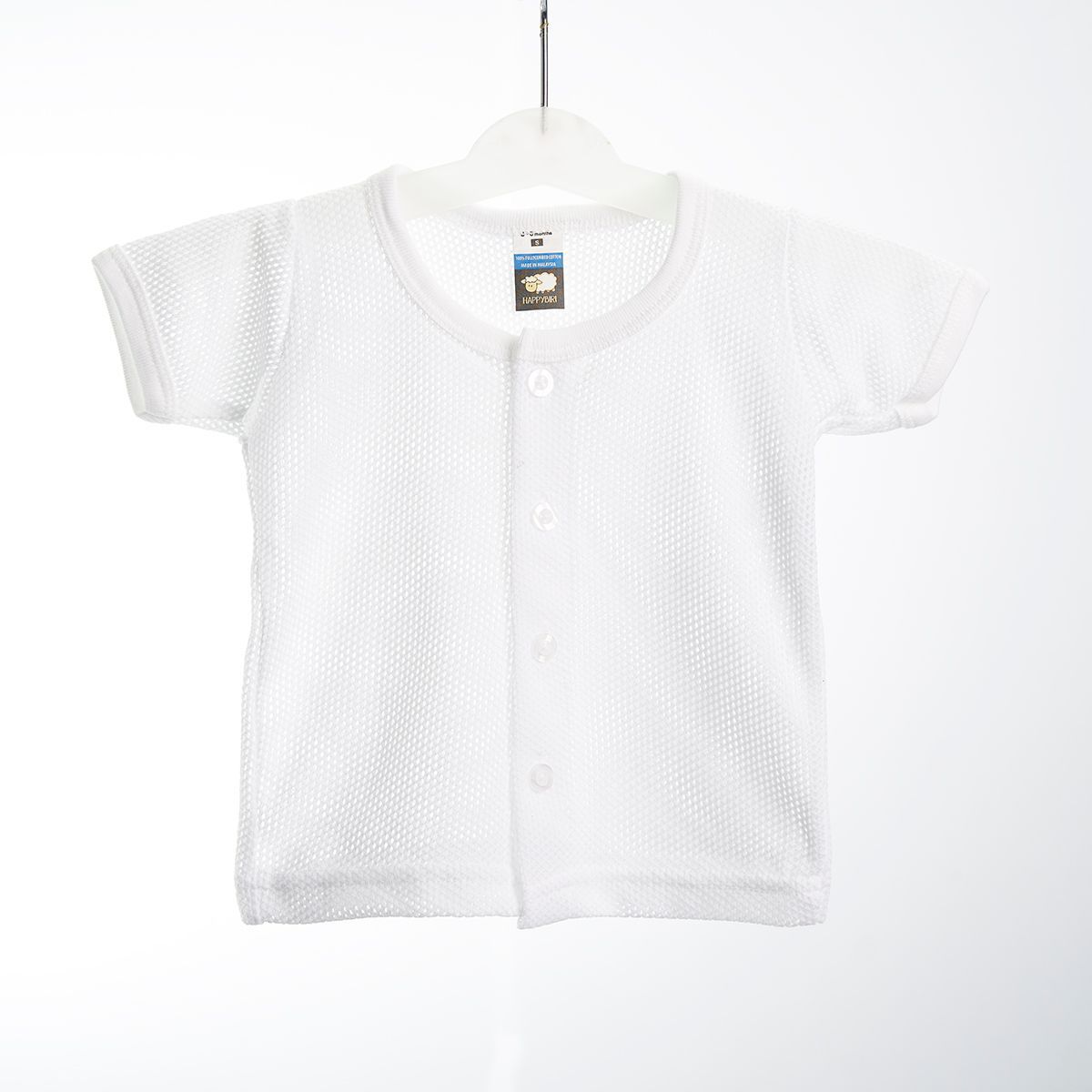 Baby T-shirt Cotton Eyelet With Button T-shirt - White - L (12-18 months)