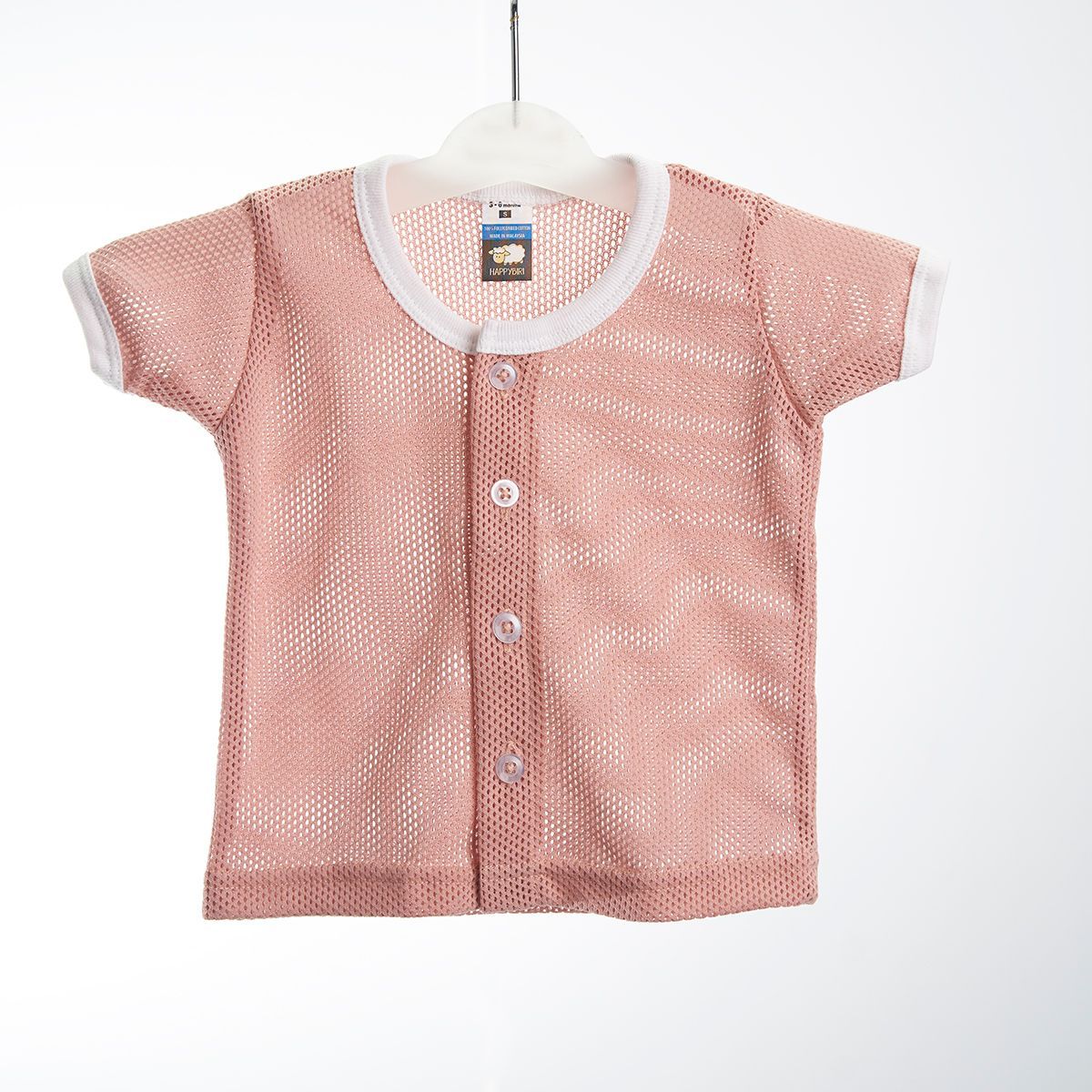 Baby T-shirt Cotton Eyelet With Button T-shirt - Rose Dawn - L (12 -18 months)