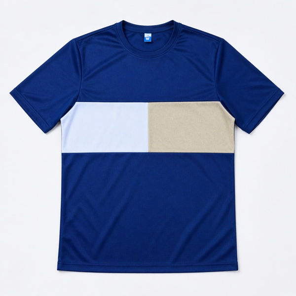 Microfiber Casual Color Block Round Neck - Navy Blue (M)