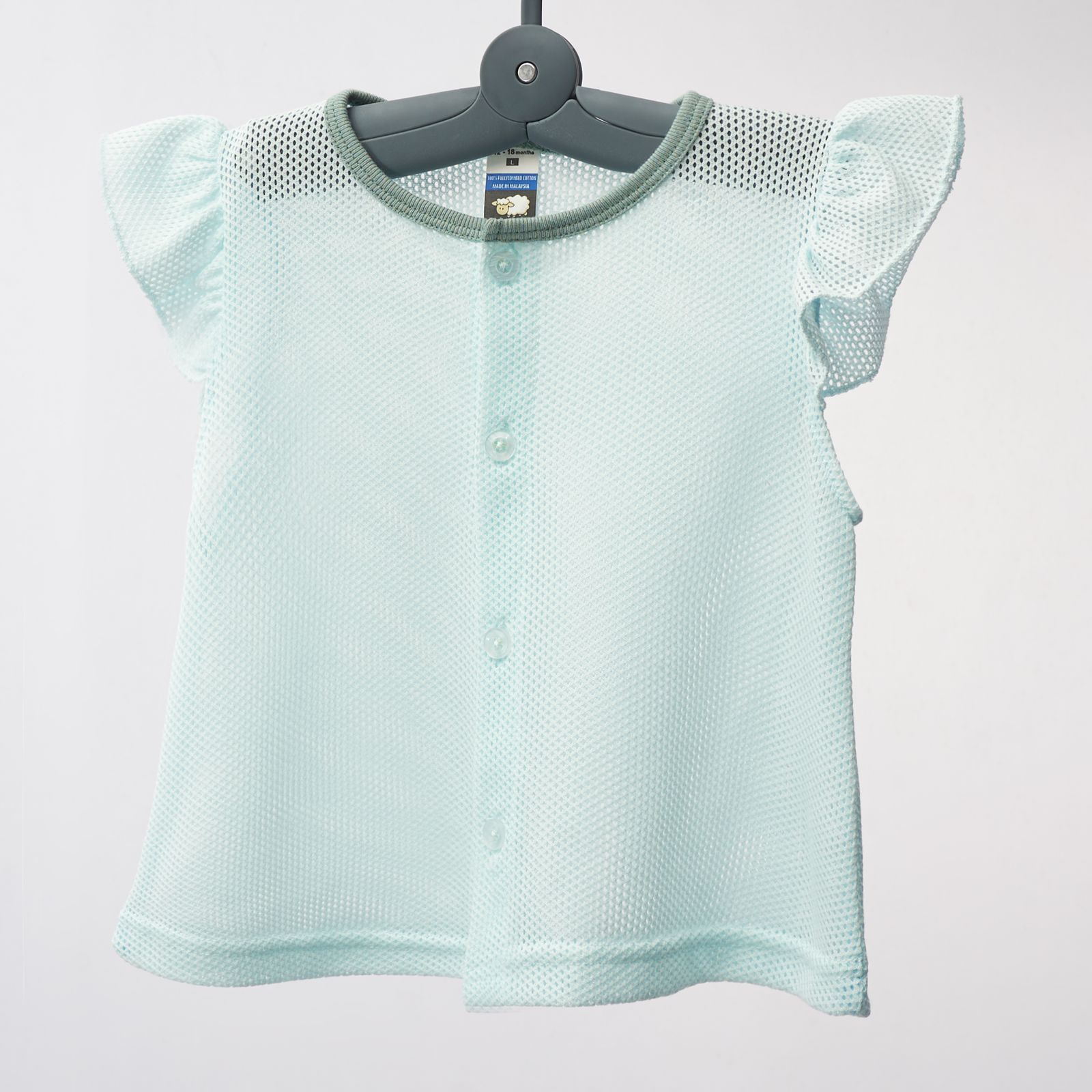 Girl Cotton Eyelet Blouse with Button Haze Blue  Haze Blue - M (6-12 month)