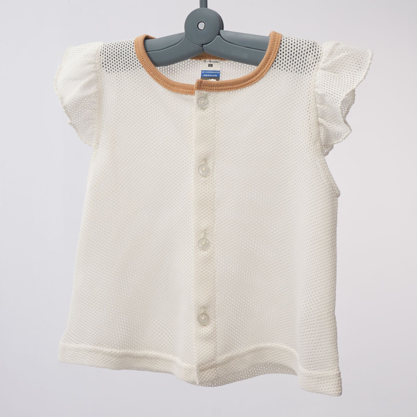 Girl Cotton Eyelet Blouse with Button Cream - L (12-18 month)
