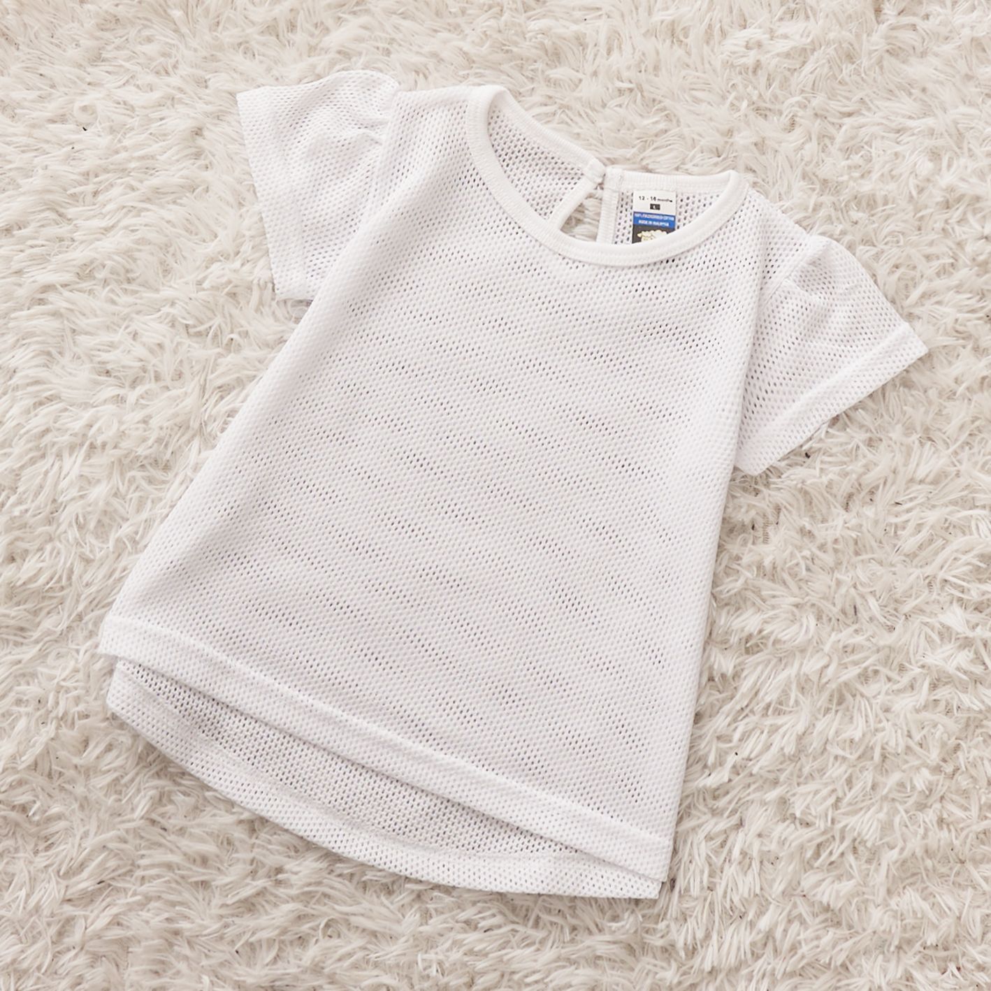 Baby Girl Eyelet T-Shirt Back Button White - S