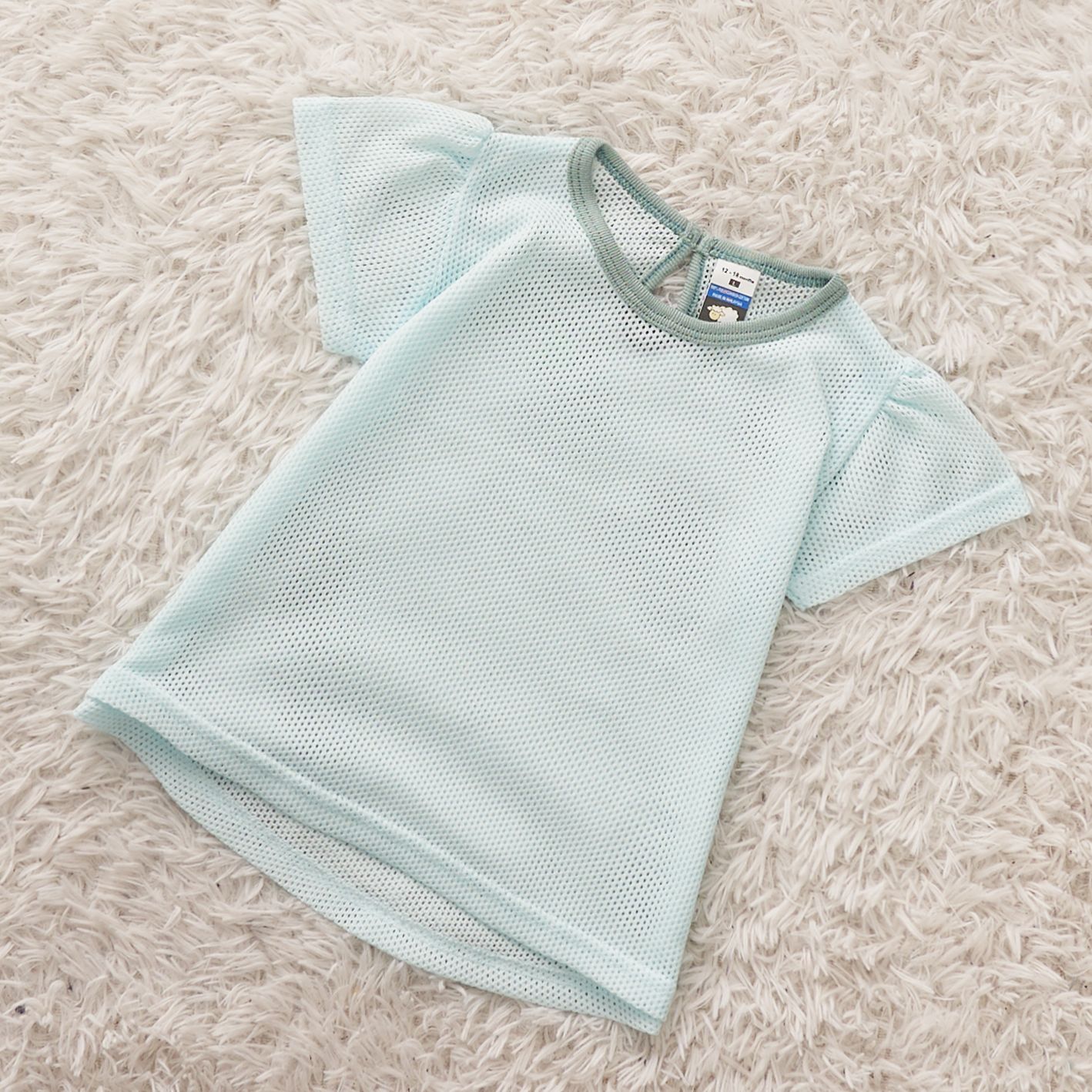 Baby Girl Eyelet T-Shirt Back Button Haze Blue - L