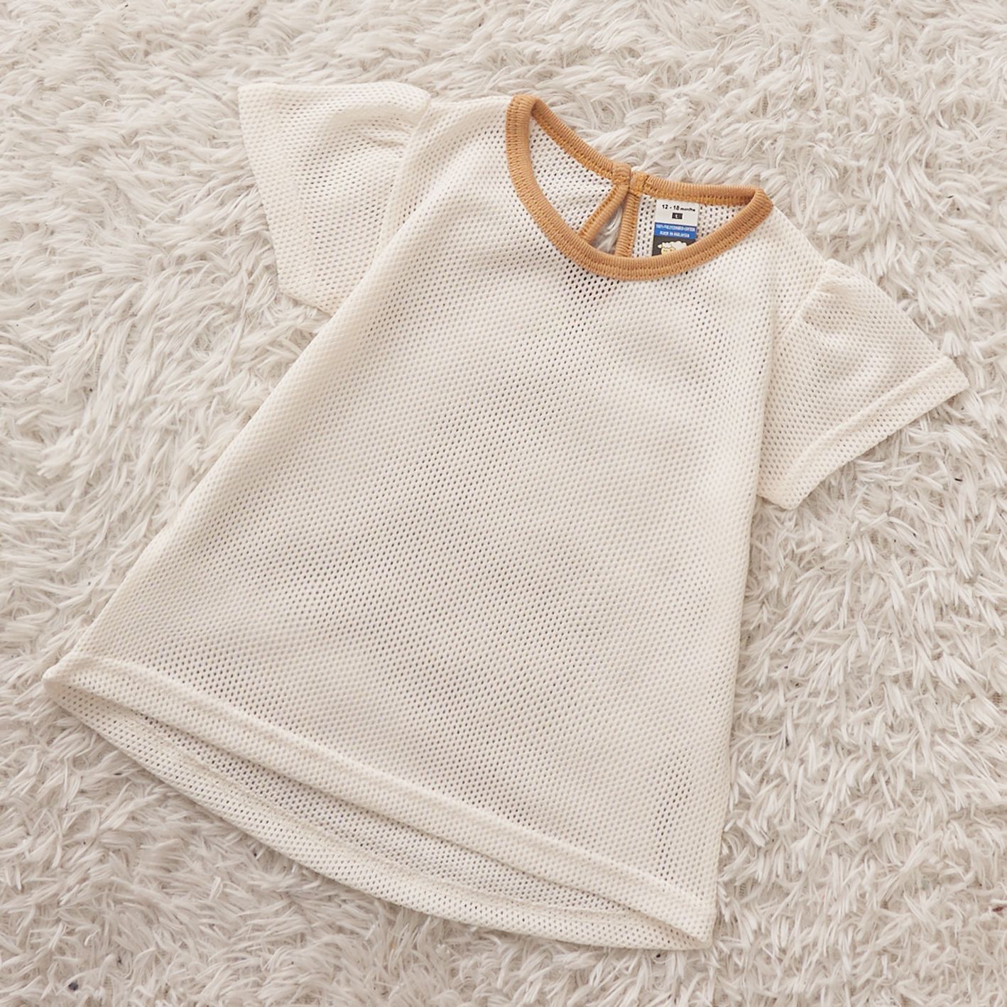 Baby Girl Eyelet T-Shirt Back Button Cream - L