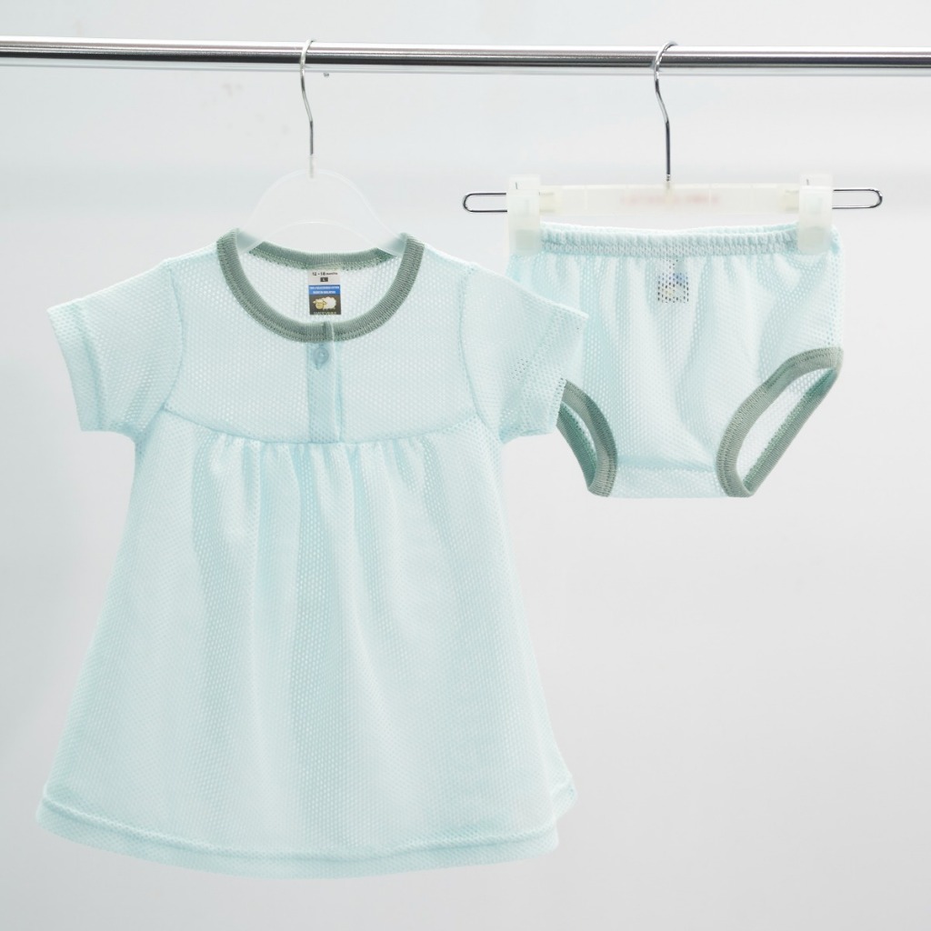 Baby Eyelet Dress With Underwear Haze Blue - XL (18-24 month)