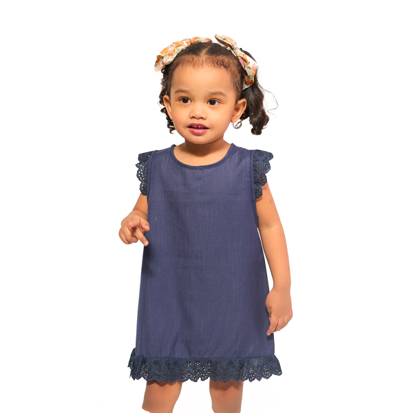Girl Lace Dress Navy Blue - M (6-12 month)