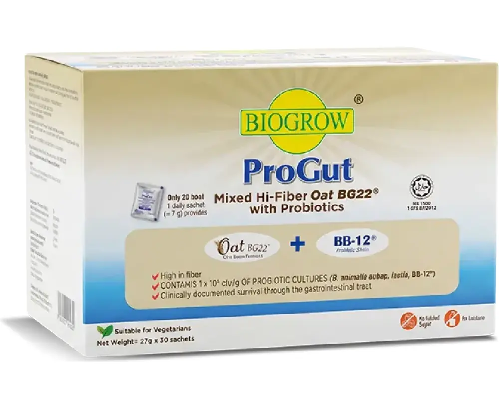 Biogrow ProGut box of mixed hi-fiber Oat BG22 with probiotics, 30 sachets