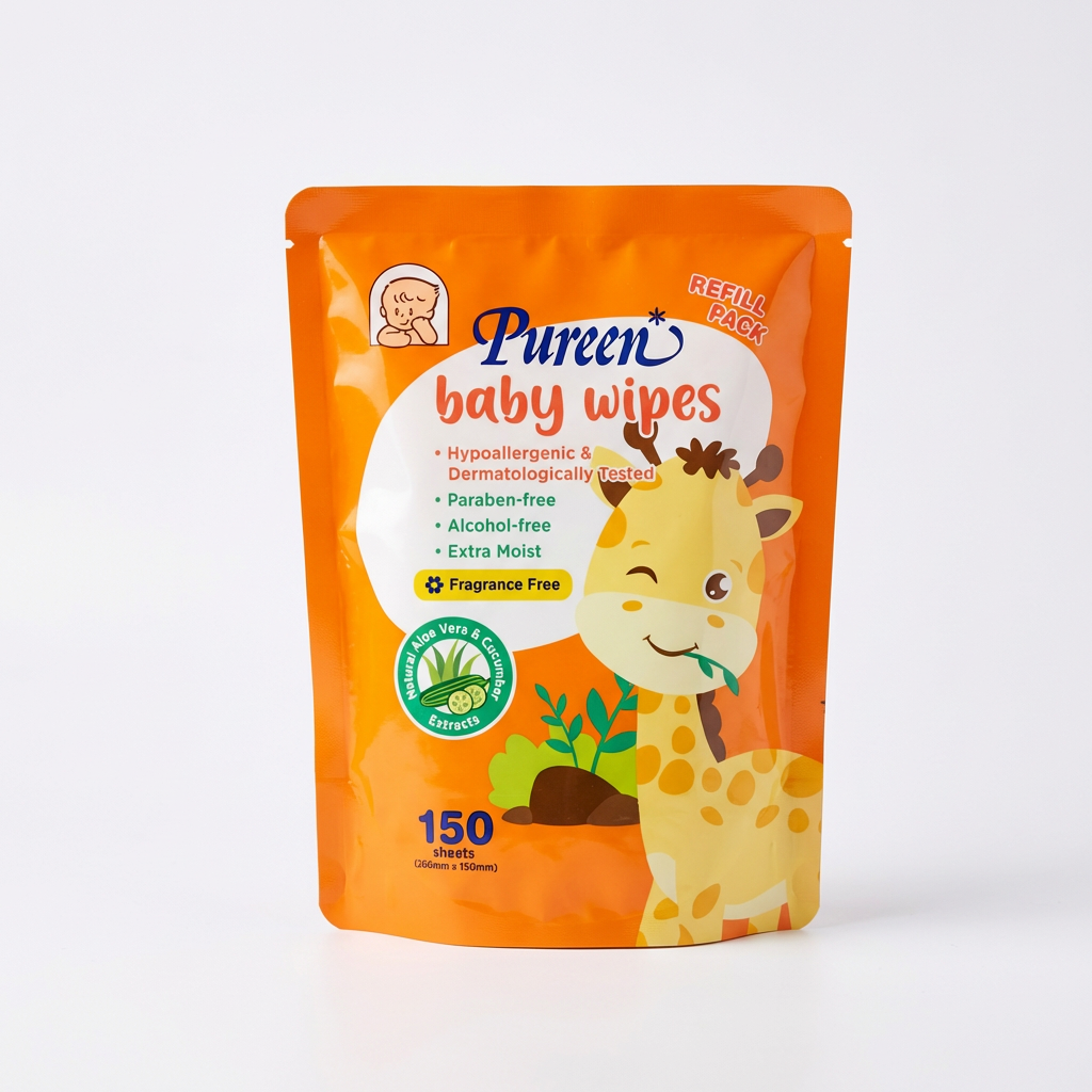 Pureen Baby Wipes 150's (Refill Pack) - Fragrance Free - BWFF150R