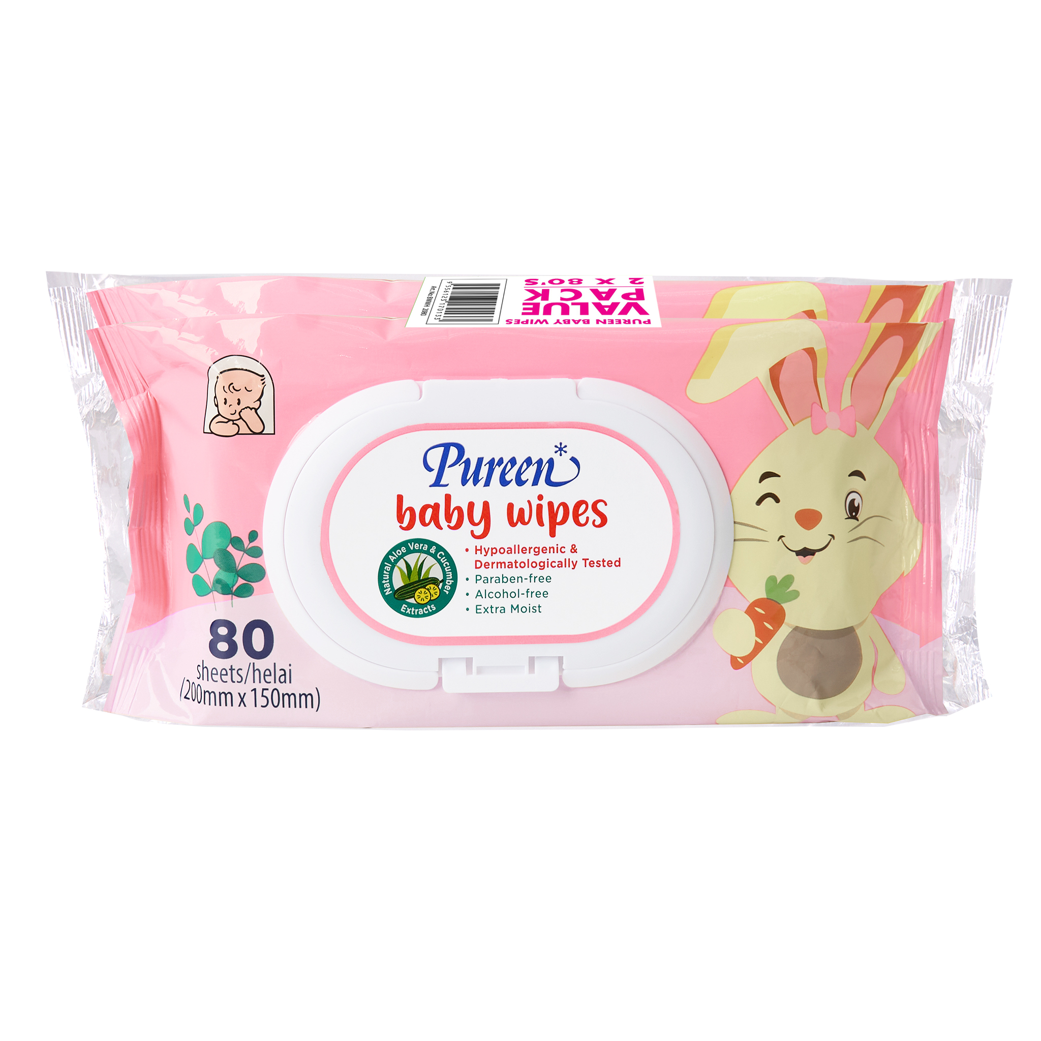 Pureen Baby Wipes 80's (Twin Pack) - Mild Fragrance - BWWH2080